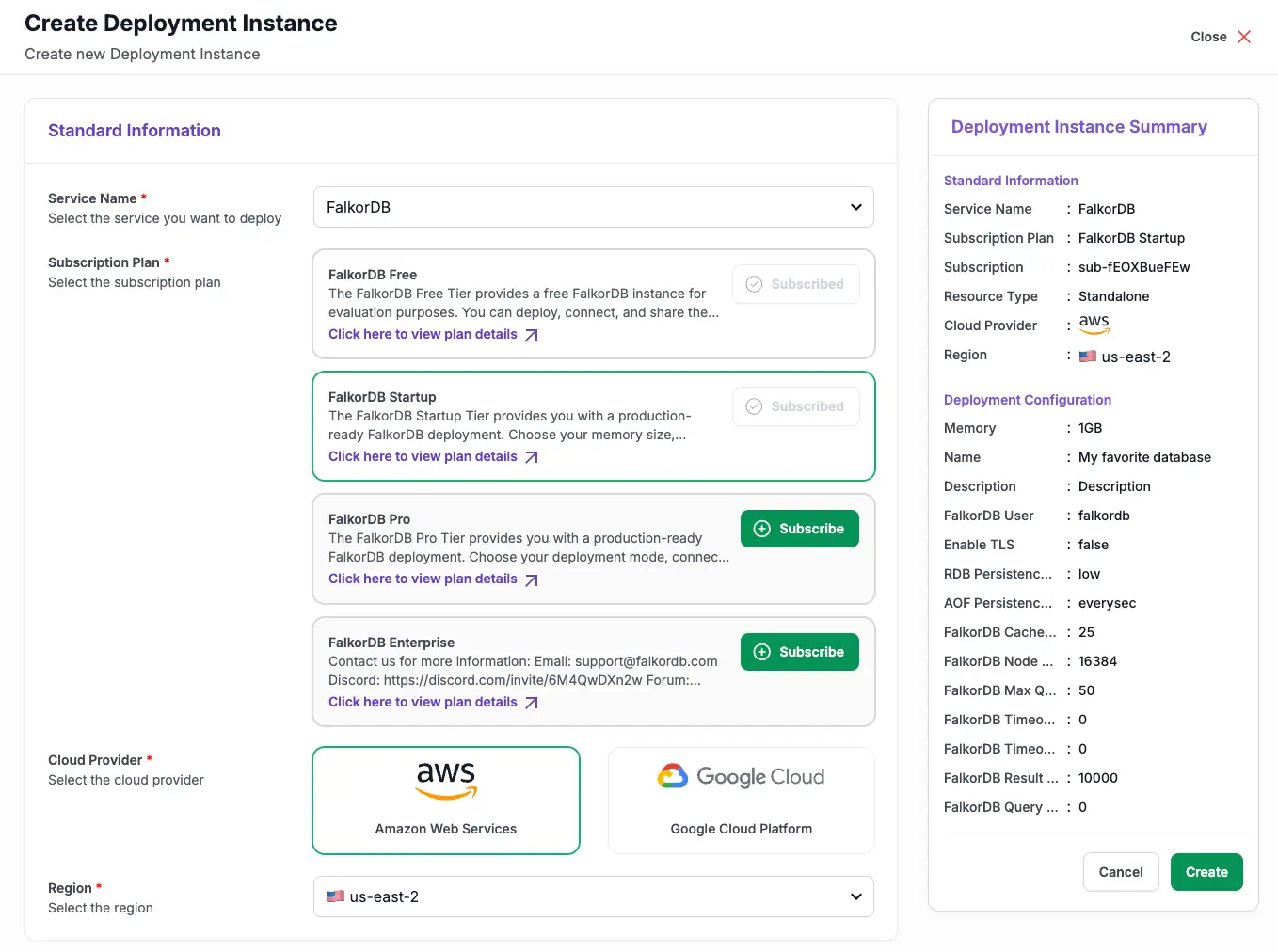 Create Deployment Instance with FalkorDB