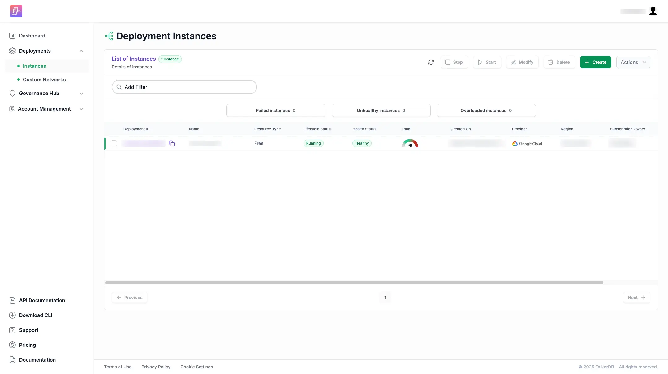 FalkorDB Deployment Instances - how to create an instance